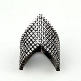 Black Rhodium Plated 925 Silver Pave CZ Chevron V Shape Ring Size 6