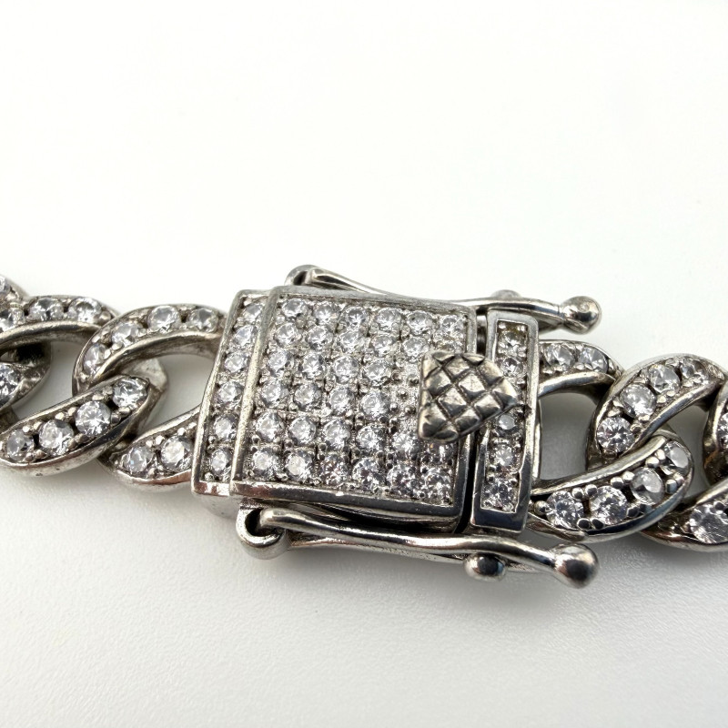 925 BSI Cuban Link Bracelet Fully CZ Encrusted – Miami Cuban Style  8.5''