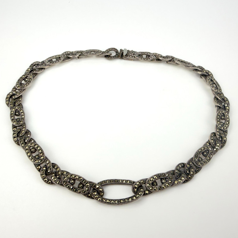 Vintage Judith Jack Signed Sterling Silver Marcasite Link Necklace