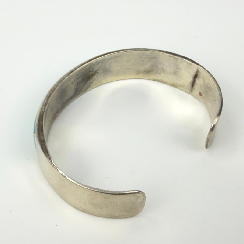 Vintage Zuni Native American Navajo Turquoise Inlay Sterling Silver Bracelet