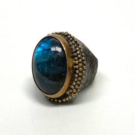 Unique Bora 925 Silver and Natural Labradorite Ring Size 5.5
