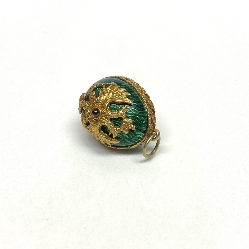 Antique Sterling Silver Enamel Egg shape green with gold designs
