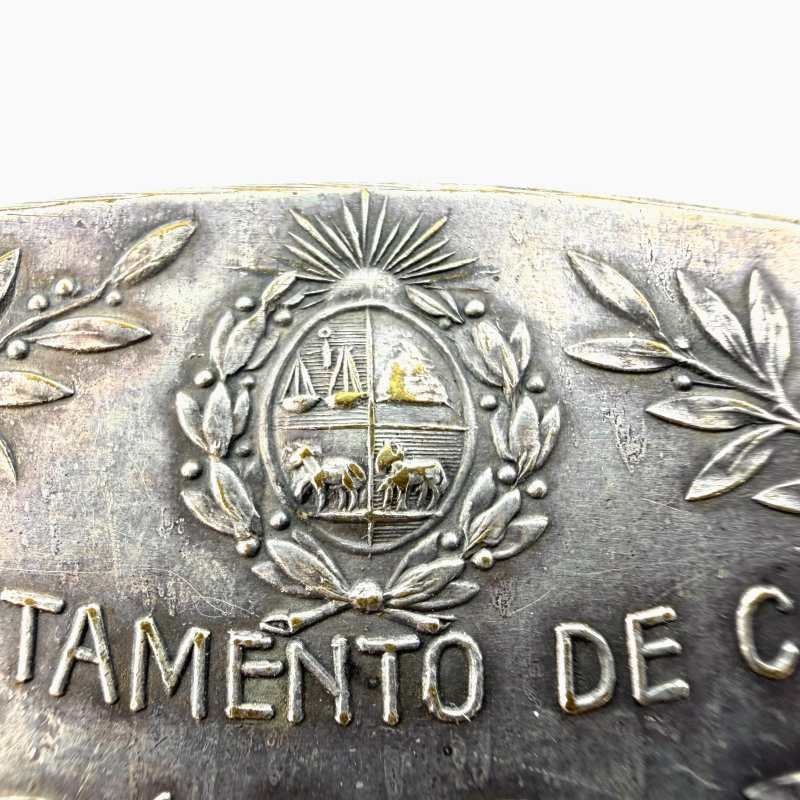 Uruguay 1915 Art Nouveau seated lady, torch, citizen behind, port, beauty medal