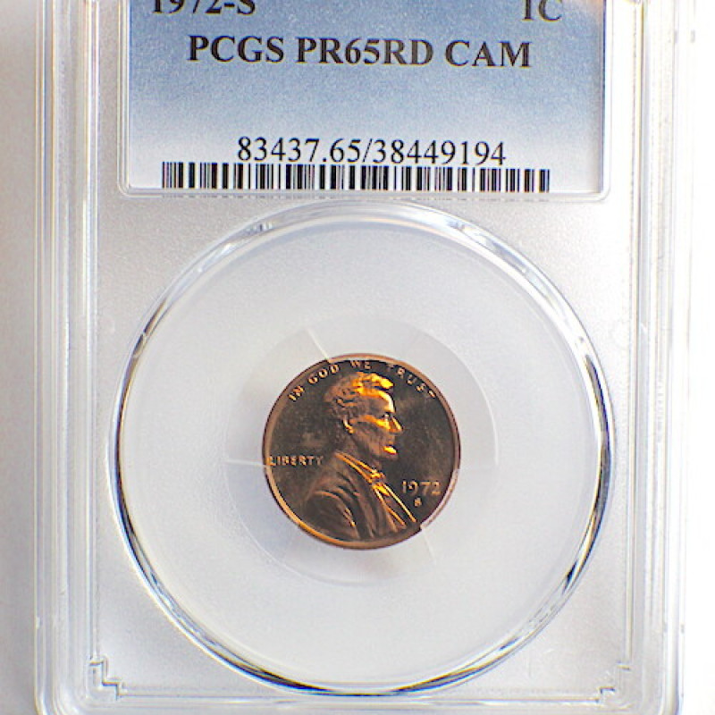 1972 S PCGS PR 65 RD CAM LINCOLN MEMORIAL PENNY 1C  1972 S PCGS PR 65 RD CAM LINCOLN MEMORIAL PENNY 1C