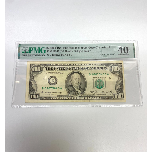 Fr 2171-D 1985 $100 FRN Cleveland Pinholes PMG 40 Fr 2171-D 1985 $100 FRN Cleveland Pinholes PMG 40
