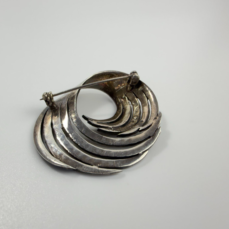 Vintage Sterling Silver 925 & Marcasite Swirl Brooch Stamped Pin EARLY-MID 20c