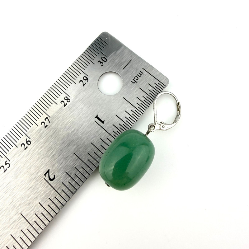 Genuine Natural Green Nephrite Jade Barrel Dangle Earrings