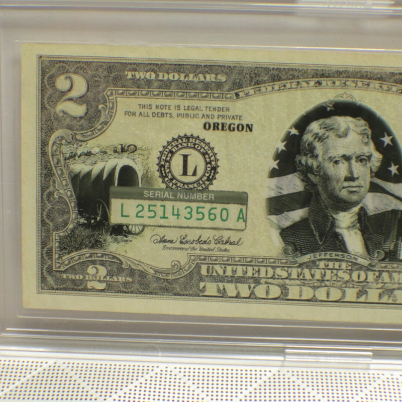 Uncirculated Series 2003A $2 Bill  Oregon with Clear Case Holder Uncirculated Series 2003A $2 Bill  Oregon with Clear Case Holder