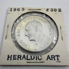 1965 Adlai Stevenson Sterling Silver Heraldic Art Medal 33mm Original Holder UNC