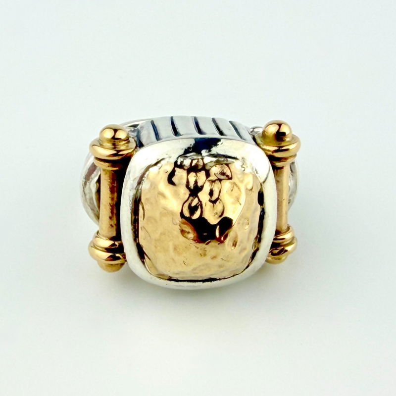 Dian Malouf Collectable Sterling Silver 14k Gold Drum Cocktail Ring Size 6