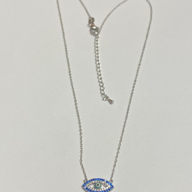 Silver 925 and White and Blue Sapphire Celestial Protector Eye Chain Pendant 18"