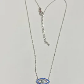 Silver 925 and White and Blue Sapphire Celestial Protector Eye Chain Pendant 18"