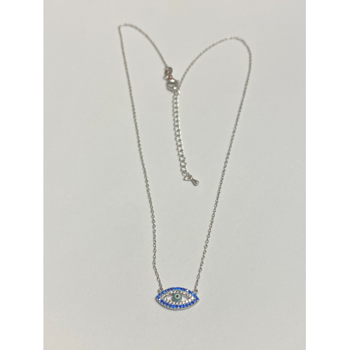Silver 925 and White and Blue Sapphire Celestial Protector Eye Chain Pendant 18" Silver 925 and White and Blue Sapphire Celestial Protector Eye Chain Pendant 18"
