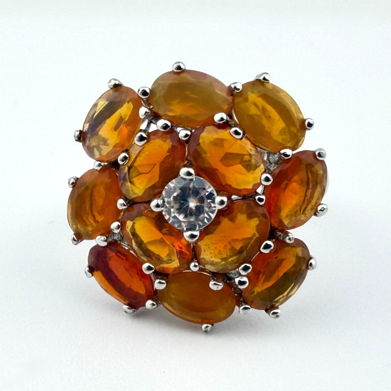 Orange Stone Flower Cluster Ring Signed 925 China Size 6.25