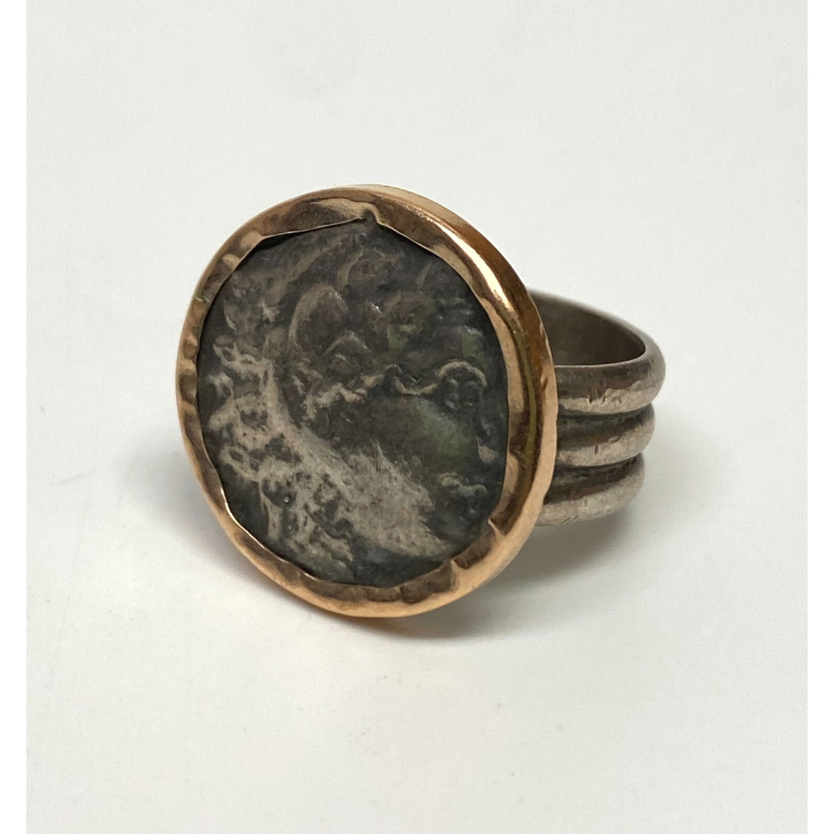 Alexander The Great Coin Ring 14K Gold and Sterling Silver, Size 7