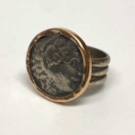 Alexander The Great Coin Ring 14K Gold and Sterling Silver, Size 7