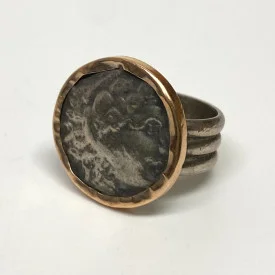 Alexander The Great Coin Ring 14K Gold and Sterling Silver, Size 7