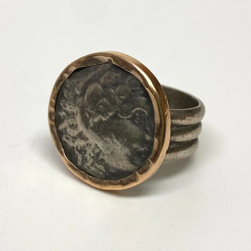 Alexander The Great Coin Ring 14K Gold and Sterling Silver, Size 7