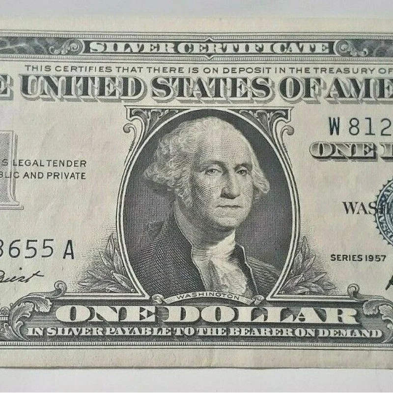 1957 One Dollar Bill Silver Certificate Average Circulated Blue Seal VG-AU 1957 One Dollar Bill Silver Certificate Average Circulated Blue Seal VG-AU
