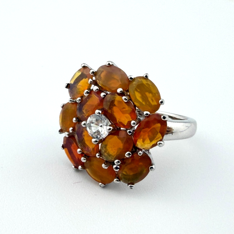 Orange Stone Flower Cluster Ring Signed 925 China Size 6.25