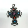 Mexico 825 Silver Amethyst Coral & Turquoise Pendant