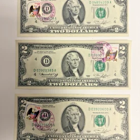 1976 $2 Bicentennial Bills First Day Issue 13¢ Eagle Stamp Set of 3 Notes