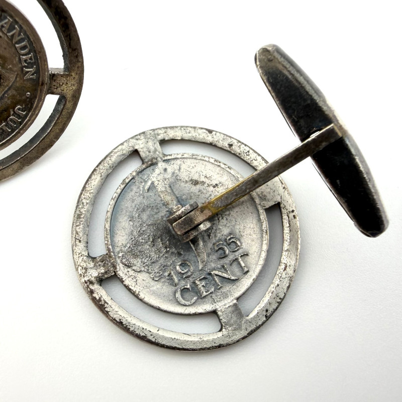 Cuff links with 1955 Netherlands One (1) Cent "Juliana" Coins
