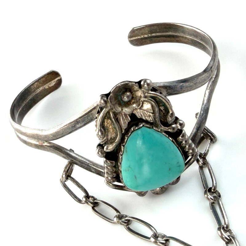 Antique Native American Blue Turquoise Cabs Bangle Slave Bracelet