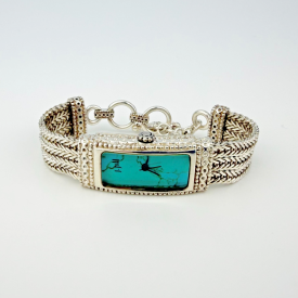 Vintage J. Jill Sterling Silver Turquoise Dial Chain Bracelet Watch Japan Quartz