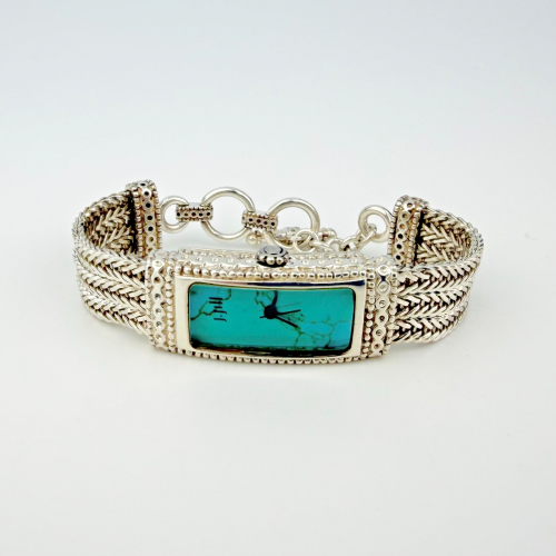 Vintage J. Jill Sterling Silver Turquoise Dial Chain Bracelet Watch Japan Quartz