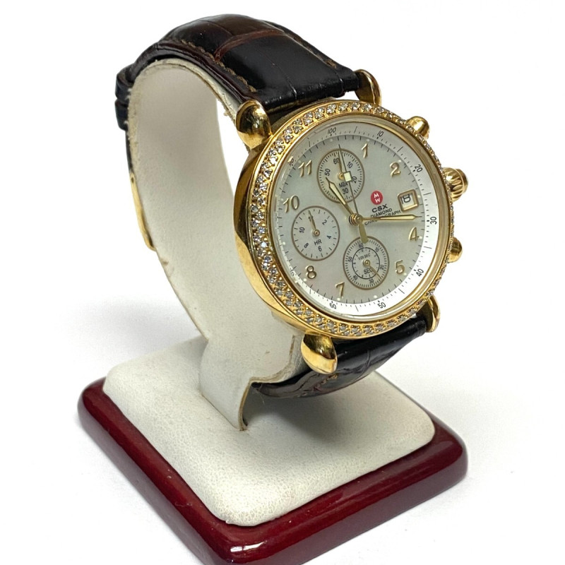 MICHALE DIAMOND BEZEL WITH ORIGYN LEATHER BAND WATCH 36mm