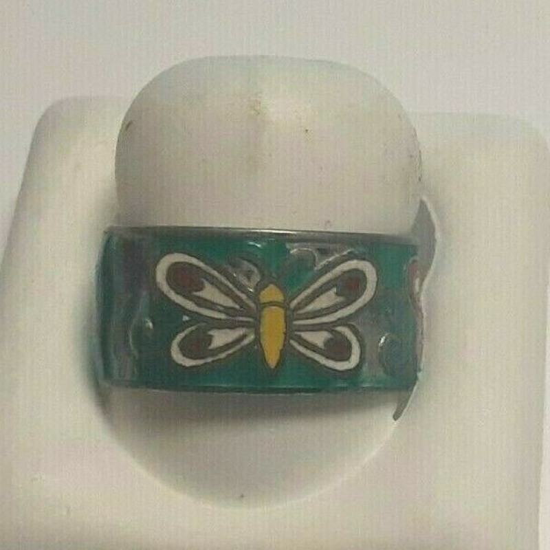 Antique Thailand Sterling Silver Green Multicolored Designed w/ Butterflies Ring Antique Thailand Sterling Silver Green Multicolored Designed w/ Butterflies Ring