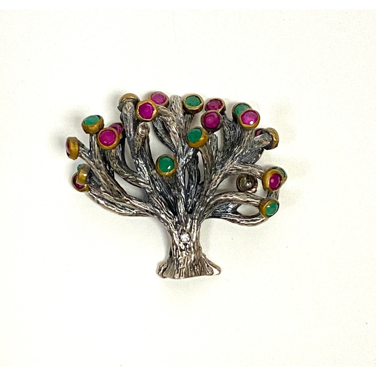 Bora Sterling Silver 925 Tree with Emerald and Ruby Pendant