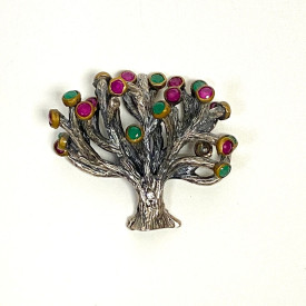 Bora Sterling Silver 925 Tree with Emerald and Ruby Pendant
