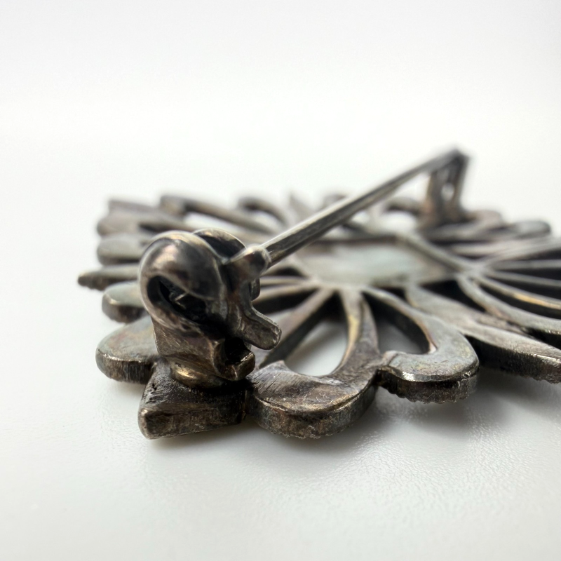 Vintage Art Deco Sterling Silver 925 Marcasite Flower Square Pin Brooch