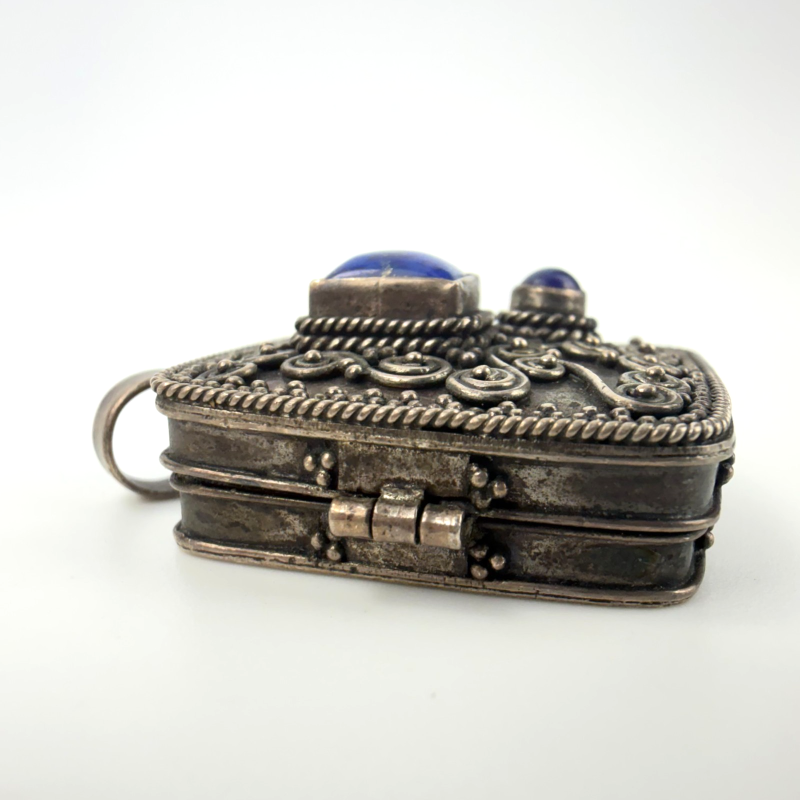 Artisan Sterling Silver Locket Pendant With Lapis Lazuli