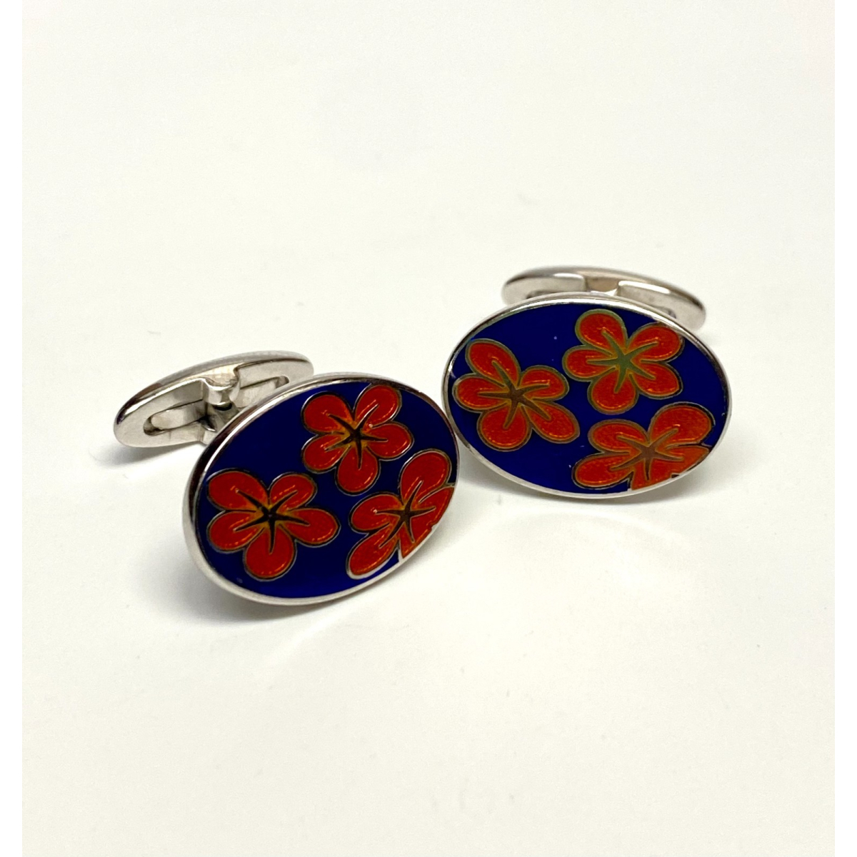 Sterling Silver Red Blue Enamel Cufflinks