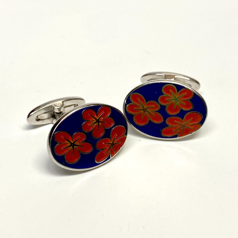 Sterling Silver Red Blue Enamel Cufflinks
