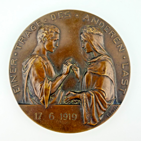 Personalised bronze wedding medal "Einer trage des anderen Last" 1919, Germany
