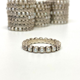 Pandora Silver Oceans Treasure Swirl And Pearl Ring Size 6.5 Authentic 190836P