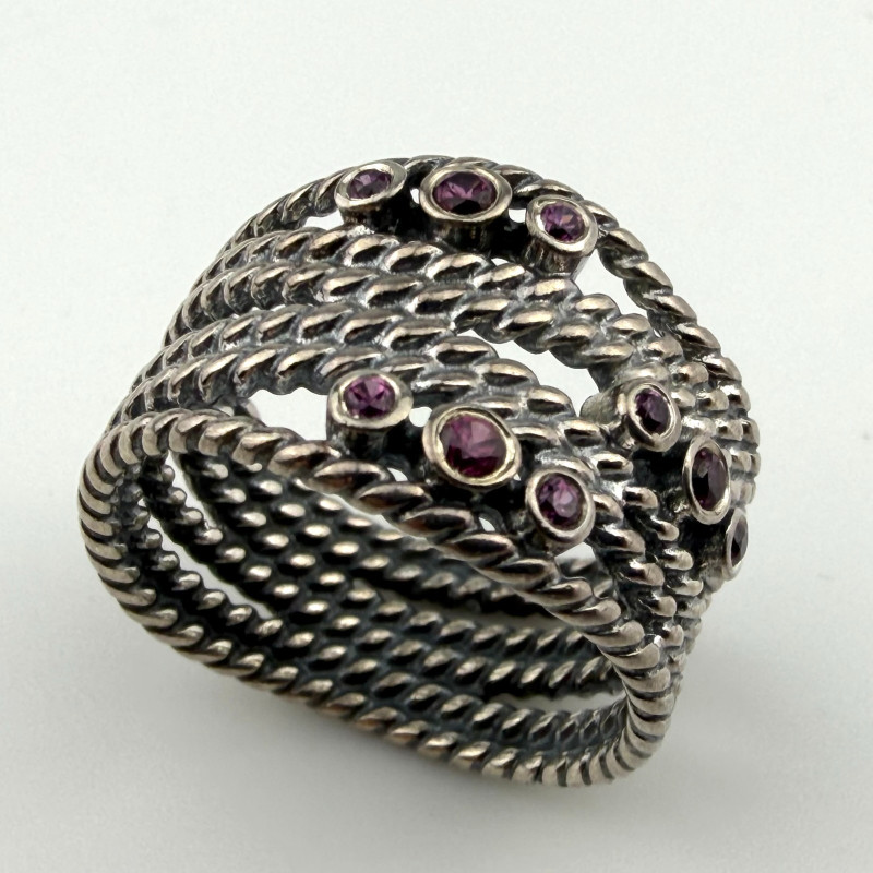 Pandora Sterling Silver Pink Rhodolite Gemstone Hidden Romance Wrap Ring Sz. 6.5