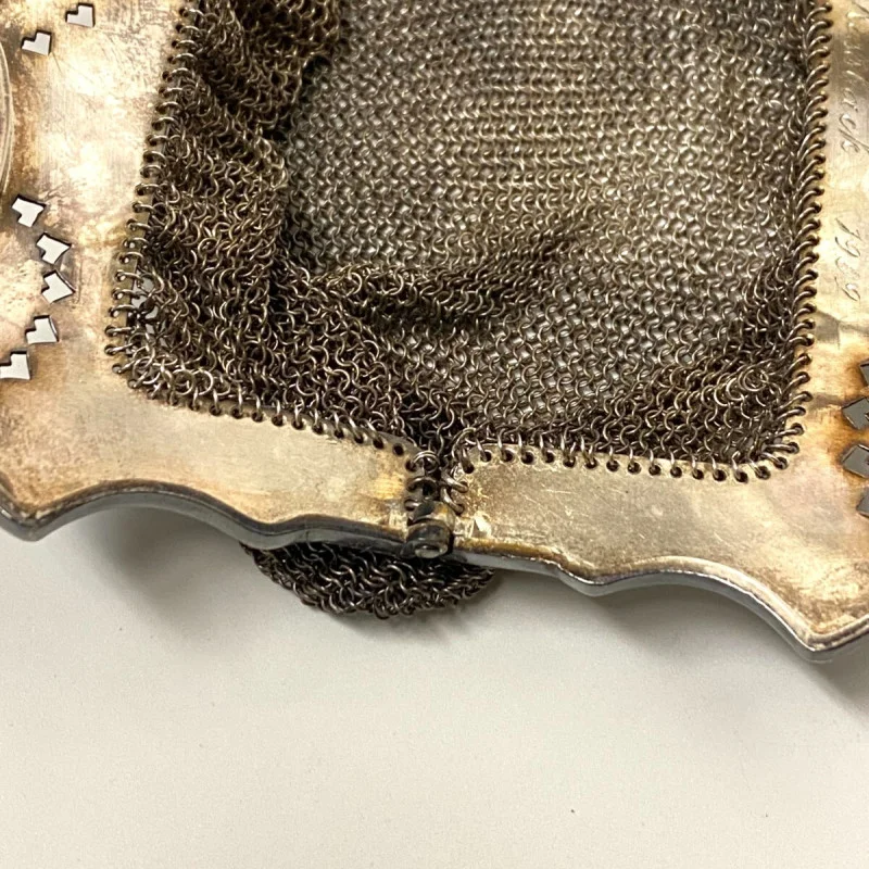 Antique Sterling Silver Mesh Purse - Ruby A Rossback 1909 Engraving