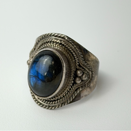 Vintage Bohemian Sterling Silver Natural Black Opal Ring Size 8.5 Vintage Bohemian Sterling Silver Natural Black Opal Ring Size 8.5