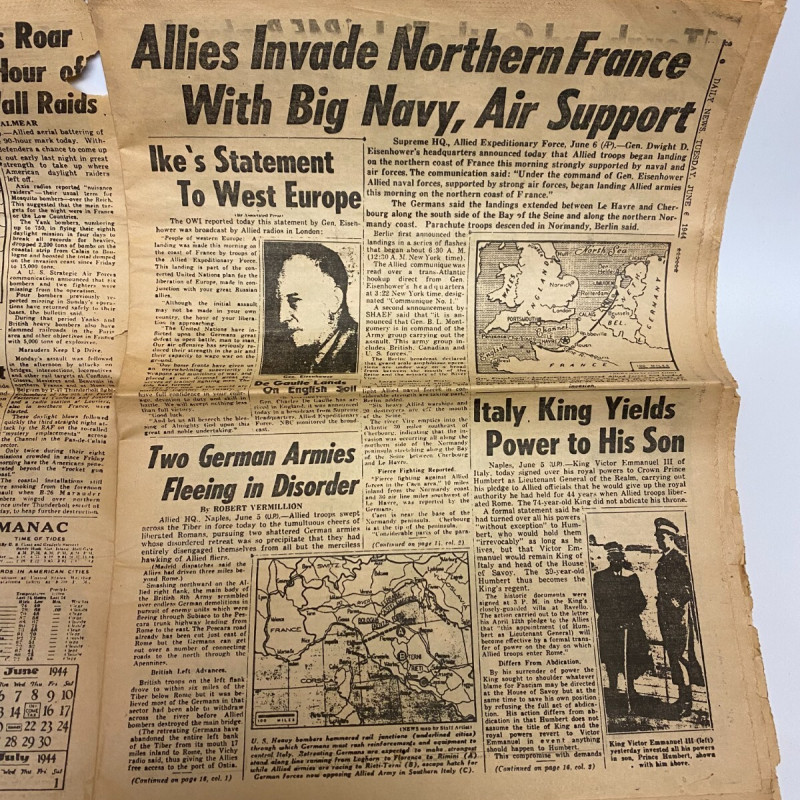 JUNE 6, 1944 D-DAY NEW YORK DAILY NEWS ICONIC NEWSPAPER RARE
