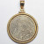 Tibet Ga-den Tangka 800 Silver Coin Pendant Framed In 18K Gold.