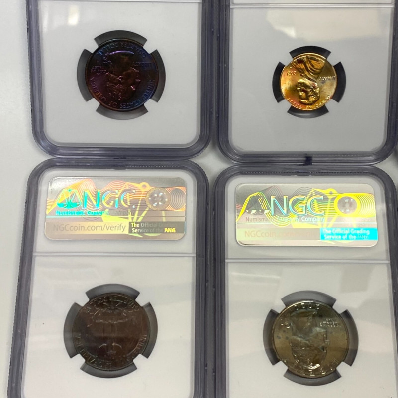 NGC UNC Details–8 Coins: Artificial Toning (7×25C, 1×10C), Altered Color (1×1C) NGC UNC Details–8 Coins: Artificial Toning (7×25C, 1×10C), Altered Color (1×1C)