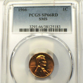 1966 PCGS LINCOLN MEMORIAL PENNY SP66RD SMS