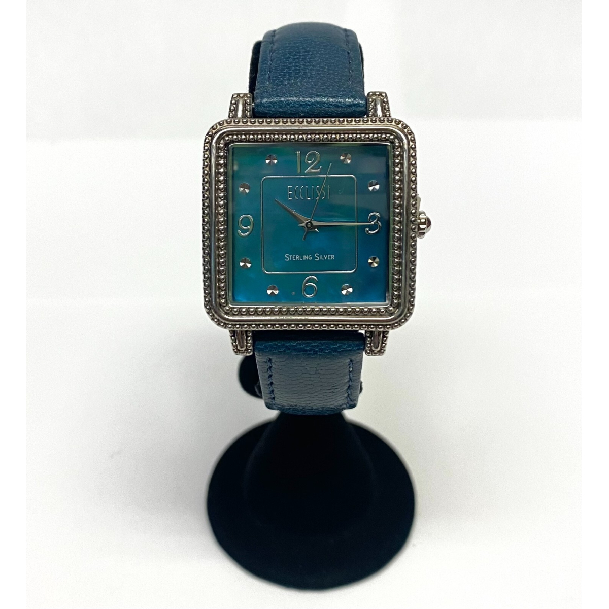 Ecclissi Sterling Silver Women’s Square Watch Blue MOP dial & Leather Band