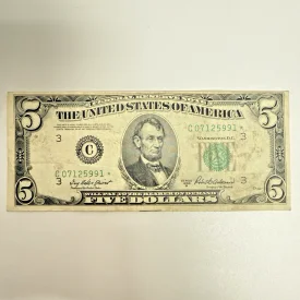 1950B $5 Federal Reserve Star Note Philadelphia (C) Replacement Five Dollar Bill