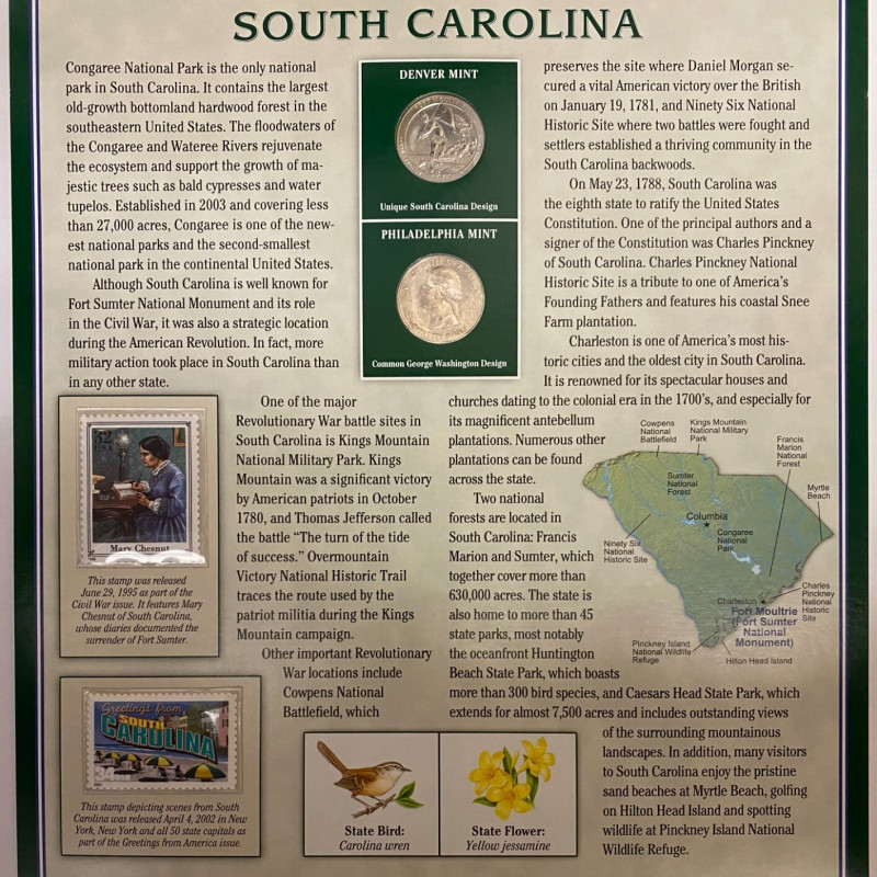2016 SOUTH CAROLINA PCS AMERICA THE BEAUTIFUL STATEHOOD QUARTERS & STAMPS SHEET